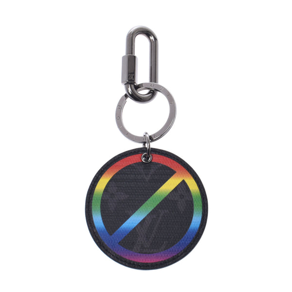 Louis Vuitton Louis Vuitton Portal Round Rainbow Black / Rainbow Silver Bracket MP2465 Men's Leather Key Ring New Sink