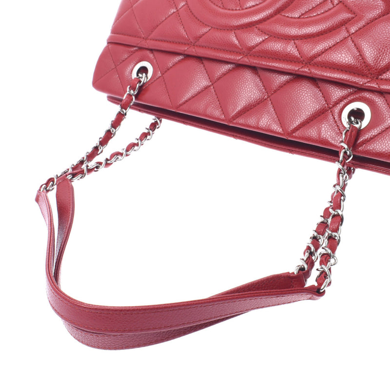 Chanel Chanel Matrasse链条手提包红银架女士柔软鱼子酱薄袋袋A级使用硅格林
