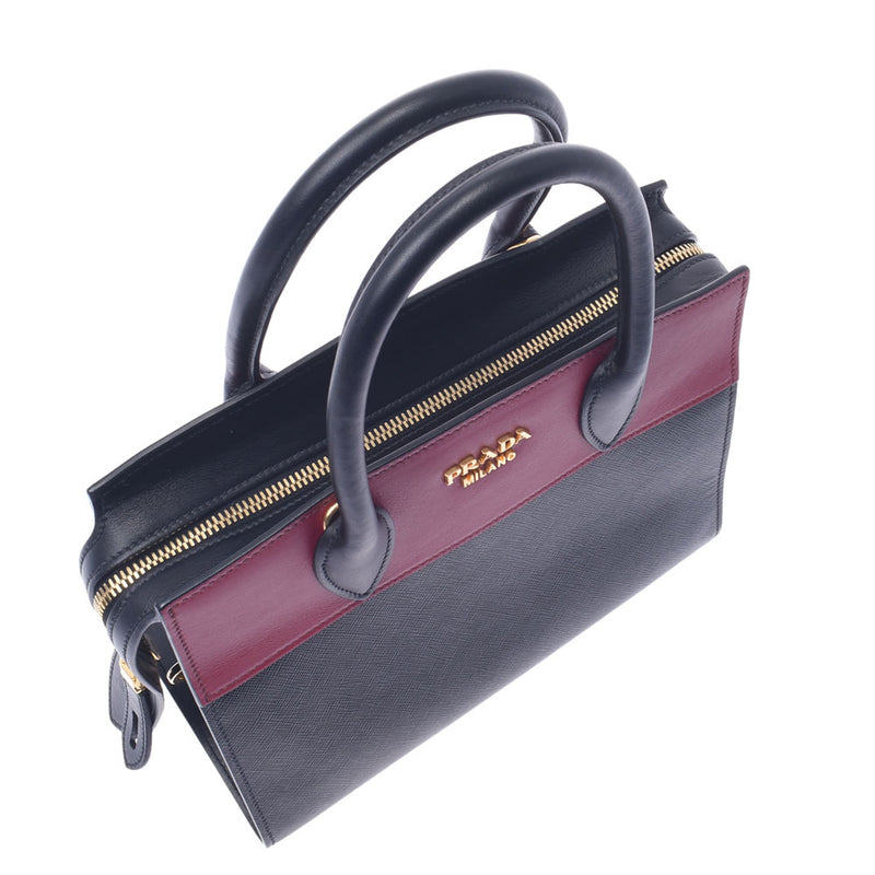 PRADA プラダ 2WAYバッグ バイカラー 黒/赤 ゴールド金具 1BA045 レディース サフィアーノ ハンドバッグ Aランク 中古 銀蔵