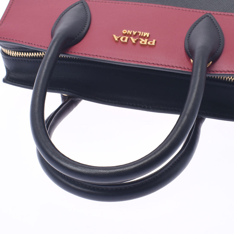 Prada Prada 2way袋双色黑色/红色金支架1ba045女子徒步旅行手提包A-Rank使用Silgrin