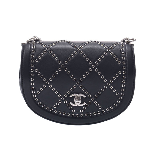 CHANEL Chanel Chain Shoulder Studs Black Silver Bracket Women's Curf Shoulder Bag A-Rank Used Silgrin