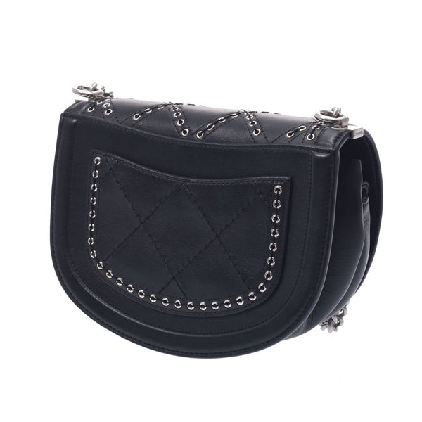 CHANEL Chanel Chain Shoulder Studs Black Silver Bracket Women's Curf Shoulder Bag A-Rank Used Silgrin