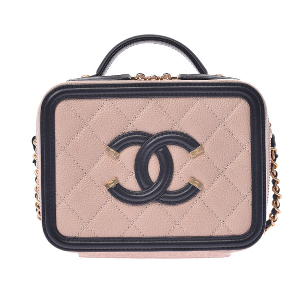 Chanel Chanel Small Vanity Bag Beige / Black Gold Bracket Women's Caviar Skin Shoulder Bag A-Rank Used Sinkjo