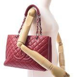 Chanel Chanel Matrasse GST Chain Tote Red Silver Bracket Ladies Caviar Skin Tote Bag AB Rank Used Silgrin