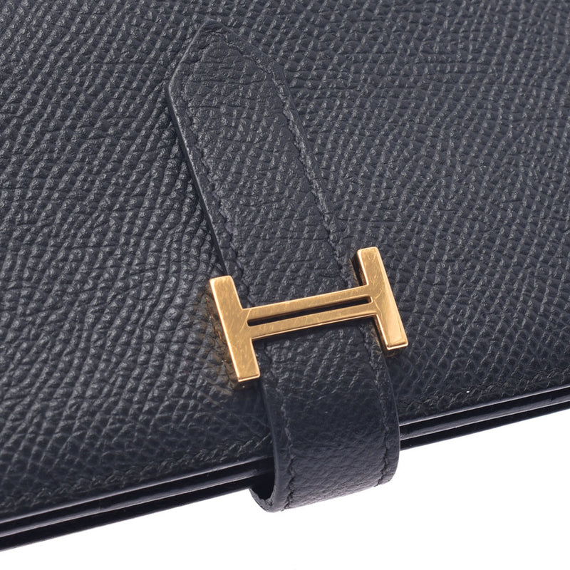 Hermes Hermes Biachans Frame Black Gold Bracket D Engraved (around 2019) Unisex Voepson Long Wallet A-Rank Used Silgrin