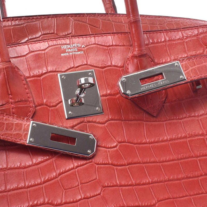 Hermes Hermes Barkin 30 Rougebif Silver Fittings □ L-engraving (around 2008) Ladies Polo Samat Handbag B Rank Used Silgrin