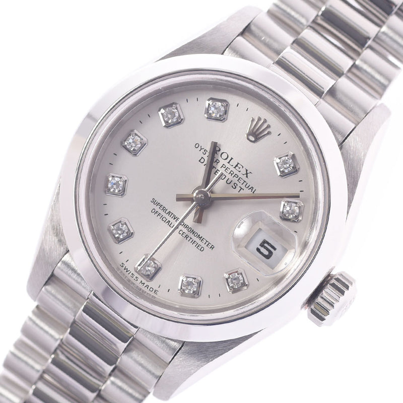 ROLEX Rolex Day Just 10P Diamond 79166G Women's PT Watch Automatic Wrap Silver Dealer A-Rank Used Silgrin