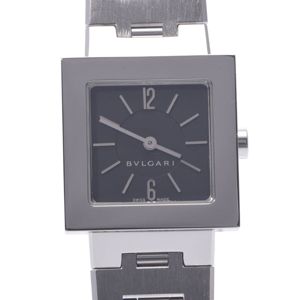 【Summer Selection Clock】 BVLGARI Bulgari Quadrado SQ22SS Women's SS Watch Quartz Black Dyney A-Rank Used Silgrin