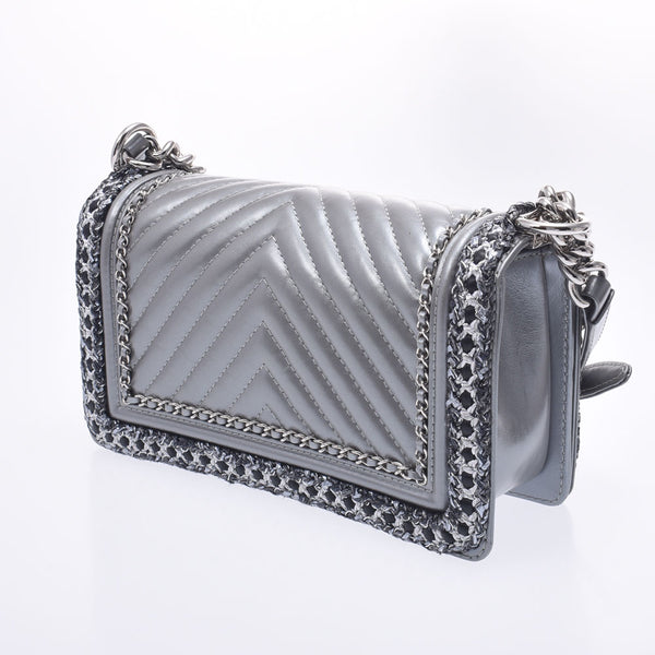 Chanel Chanel Boy Channel Chain Shoulder V Stitch Silver Silver Flockwise Curf Shoulder Bag A-Rank Used Silgrin