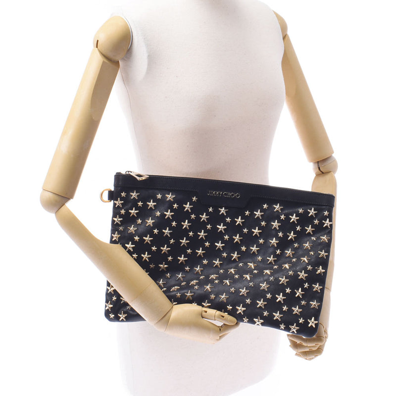 Jimmy Choo Jimmy Choo Star Studs Black Gold Bracket Unisex Curf Clutch Bag B Rank Used Sinkjo