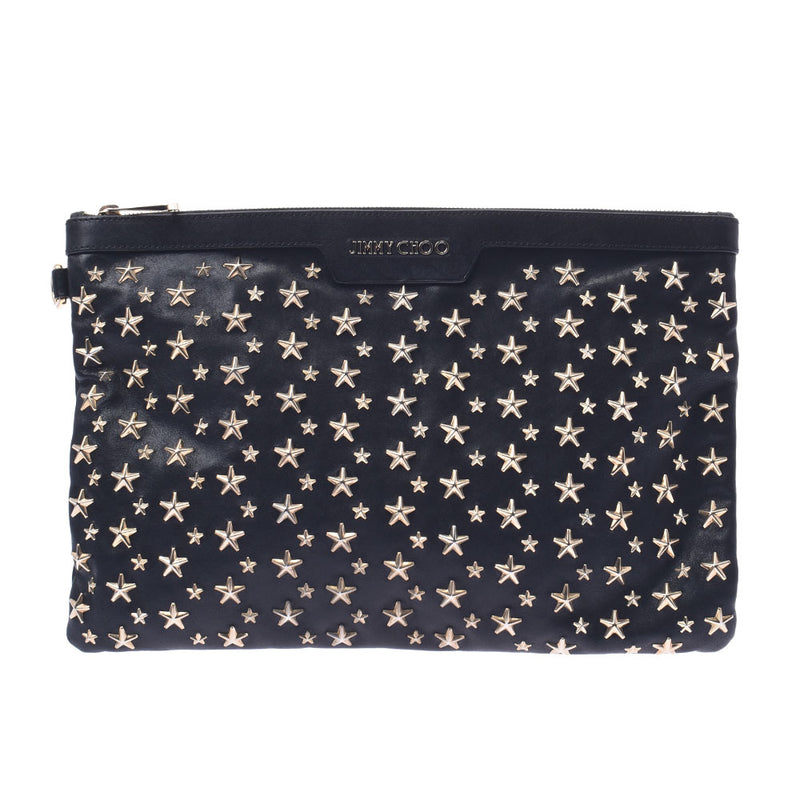 Jimmy Choo Jimmy Choo Star Studs Black Gold Bracket Unisex Curf Clutch Bag B Rank Used Sinkjo