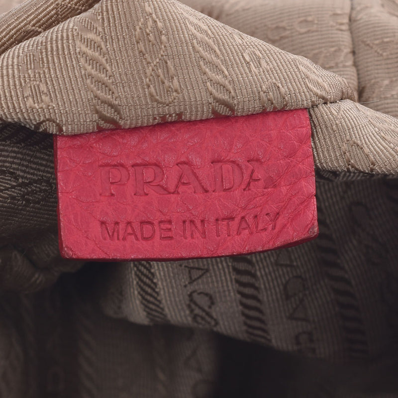 普拉达普拉达徽标提花米色/粉红色女式帆布/皮革2way包B排名使用水池