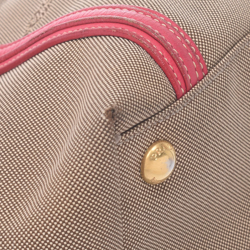 普拉达普拉达徽标提花米色/粉红色女式帆布/皮革2way包B排名使用水池