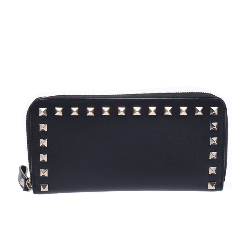 Valentino Garavani Valentino Garavani Rock Studs Black Gold Bracket Unisex Curf Long Wallet A-Rank Used Silgrin