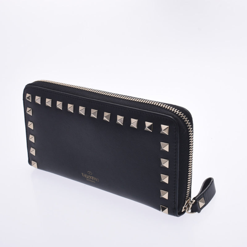 Valentino Garavani Valentino Garavani Rock Studs Black Gold Bracket Unisex Curf Long Wallet A-Rank Used Silgrin