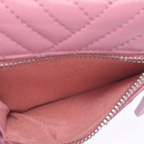 香奈儿香奈儿粉红色银色支架女士林皮三折叠钱包一级使用硅格林
