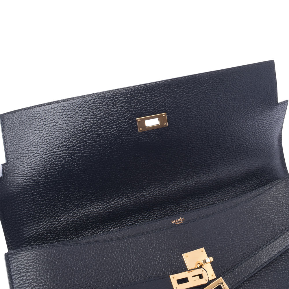 Hermes Kelly Depeche 38 Black Gold Metal Fittings □E Engraved