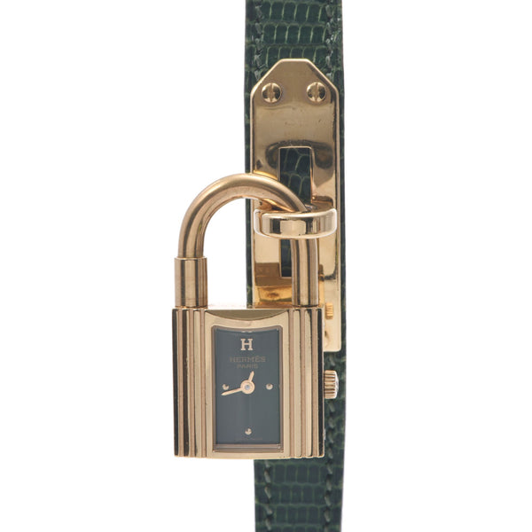 HERMES Hermes Else Watch: Ladies GP/leather watch GP/Green. Green. Green. AB Rankin Chigenzo.