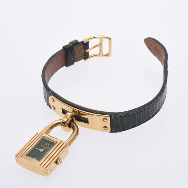 HERMES Hermes Else Watch: Ladies GP/leather watch GP/Green. Green. Green. AB Rankin Chigenzo.