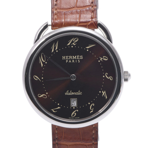 Hermes Hermes Also AR4.810 Men's SS / Alligator Watch Automatic Current Brown Dealer A-Rank Used Silgrin