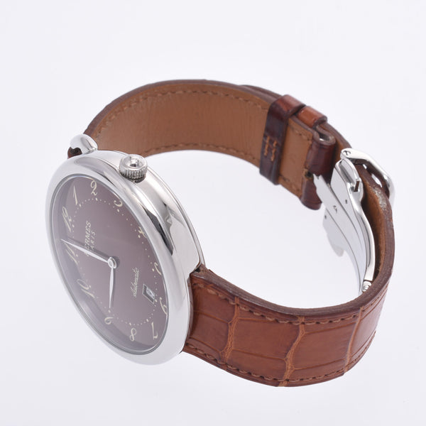 Hermes Hermes Also AR4.810 Men's SS / Alligator Watch Automatic Current Brown Dealer A-Rank Used Silgrin