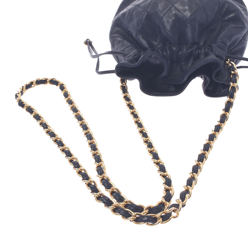 Chanel Mini drawstring chain shoulder bag black gold metallic women lambskin shoulder bag B