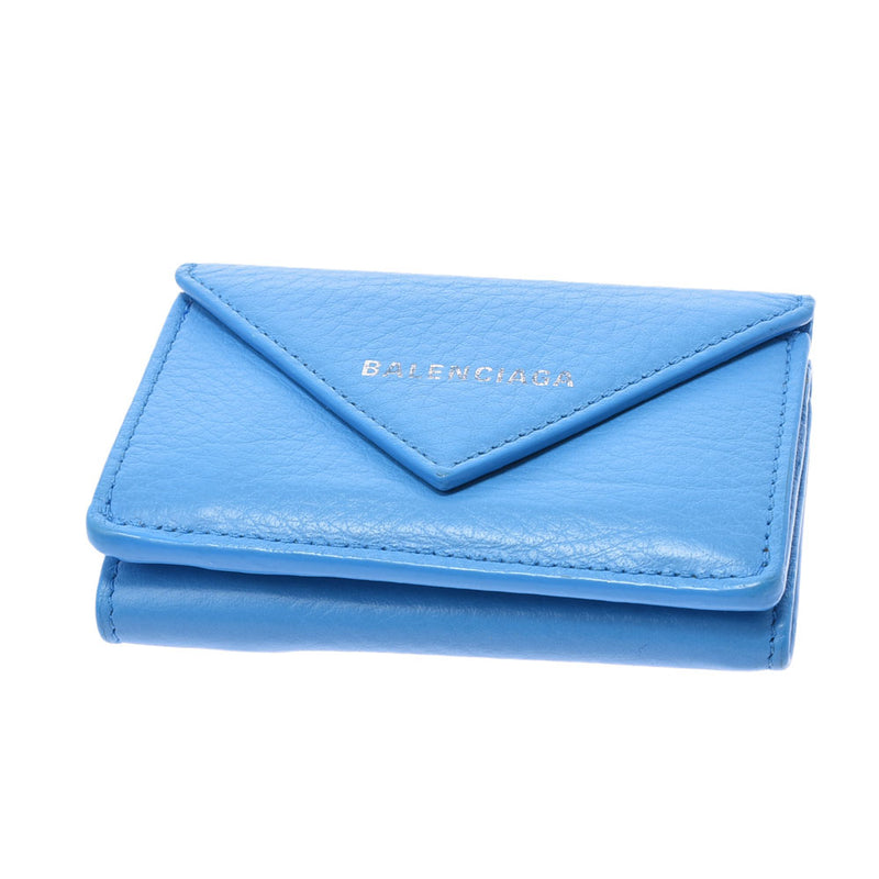 Balenciaga Valenciaga Paper Mini Wallet Blue 391446 Unisex Curf Three Folded Wallet B Rank Used Silgrin