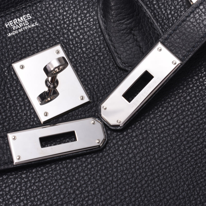 Hermes Hermes Burkin 30 Black Silver Bracket □ L Handle (around 2008) Women's Vash Liege Handbag A-ranked second-hand sinkjo