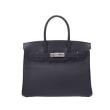 Hermes Hermes Burkin 30 Black Silver Bracket □ L Handle (around 2008) Women's Vash Liege Handbag A-ranked second-hand sinkjo