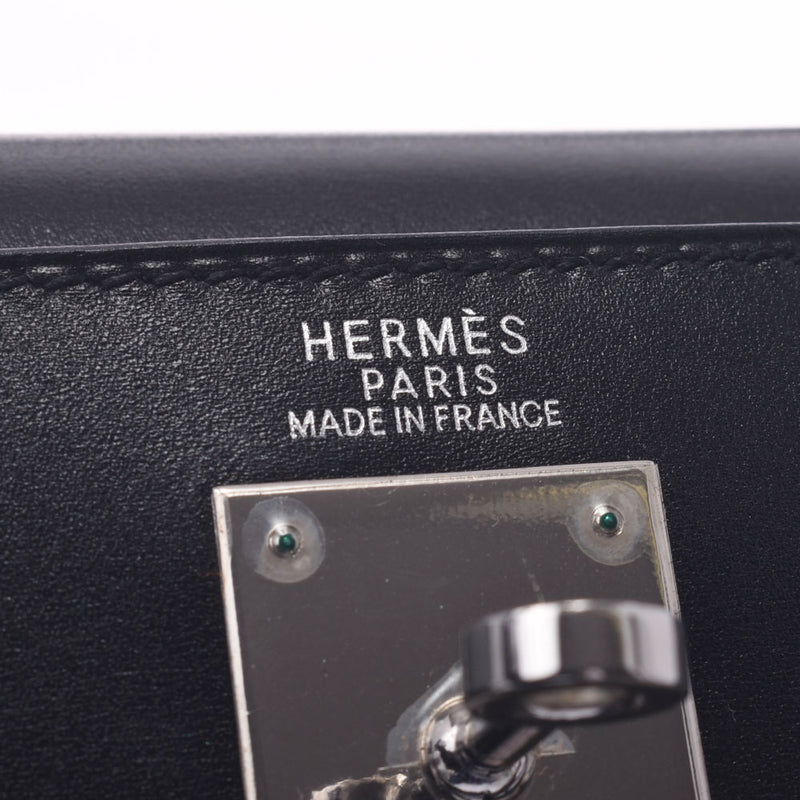 Hermes Hermes Kelly 32外穿着缝纫2way黑银括号□F雕刻（2002年左右）女装盒小牛手提包一级使用水池