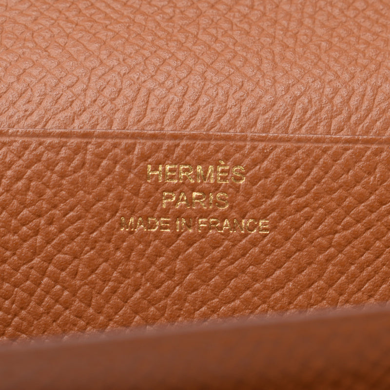 HERMES Hermes Bear Gold, Gold Gold, Gold, Gold, Gold, and D, in 2019, Unsex Vau-Epson, the long wallet, purse, A-rank, used silver.