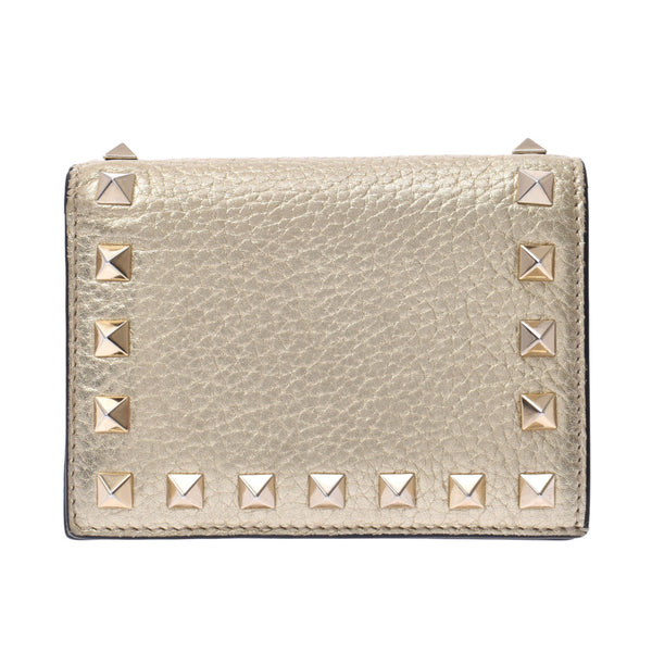 Valentino Garavani Valentino Galavani Rock Studs Compact Wallet Gold Women's Curf Two Folded Wallets B Rank Used Silgrin