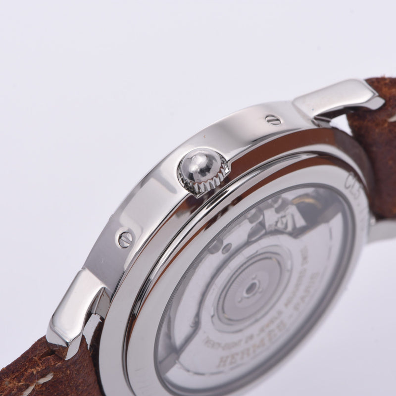 Hermes Hermes Clipper Back Skin CL5.710 Boys SS / Leather Watch Automatic Wound White Figure A-Rank Used Silgrin