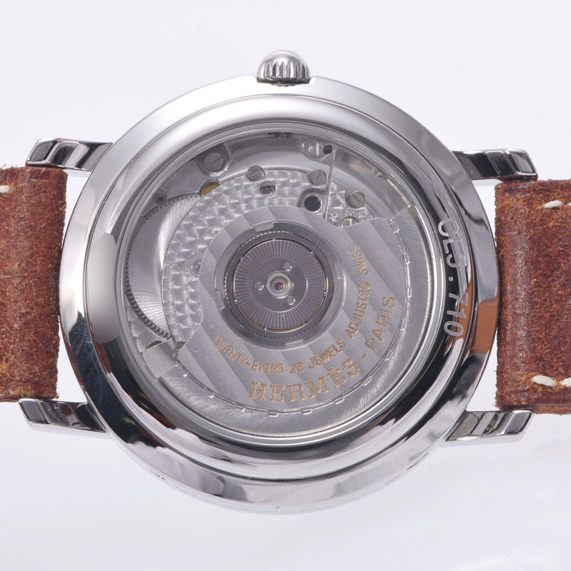 Hermes Hermes Clipper Back Skin CL5.710 Boys SS / Leather Watch Automatic Wound White Figure A-Rank Used Silgrin