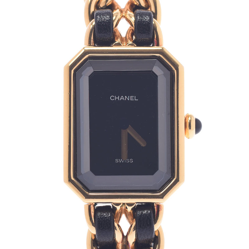 CHANEL シャネル プルミエール サイズL H0001 レディース GP/革 腕時計 クオーツ 黒文字盤 Aランク 中古 銀蔵