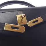 Hermes Hermes Kelly 32 outside sewing 2WAY black gold bracket □ E-engraving (around 2001) Women BOX calf handbag A rank used sinkjo