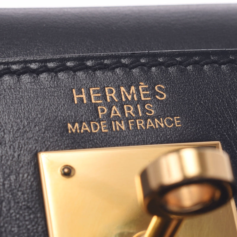 Hermes Hermes Kelly 32外缝制2way黑金支架□e-engraving（2001年左右）女盒小牛手提包一级使用水池