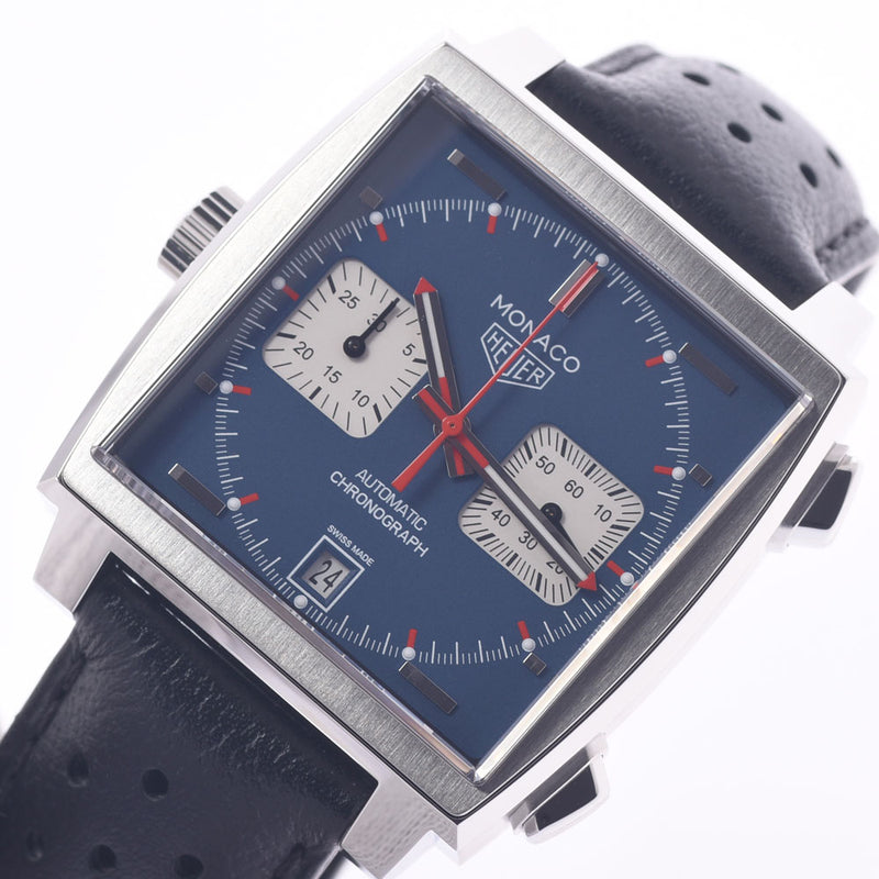 Tag Heuer Tag Hoyer Monaco Back Skay CAW211P.FC6356 Men's SS / Leather Watch Automatic Rolling Blue Character A-Rank Used Silgrin