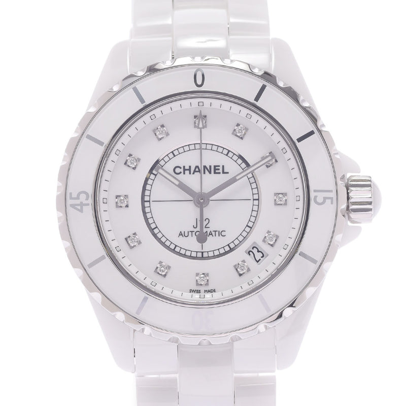 CHANEL Chanel J12 38mm 12P Diamond H1629 Men's White Ceramic/SS Watch Automatic White Dial A Rank Used Ginzo