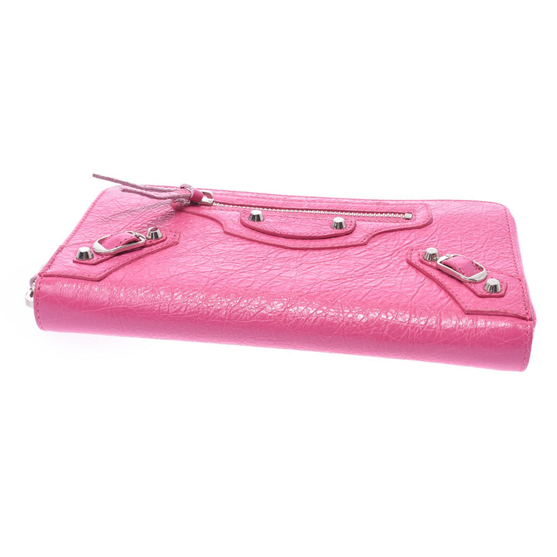 Balenciaga Valenciaga Round Fastener Purse Outlet Classic Continental Pink 253036 Women's Curf Long Wallet A-Rank Used Silgrin