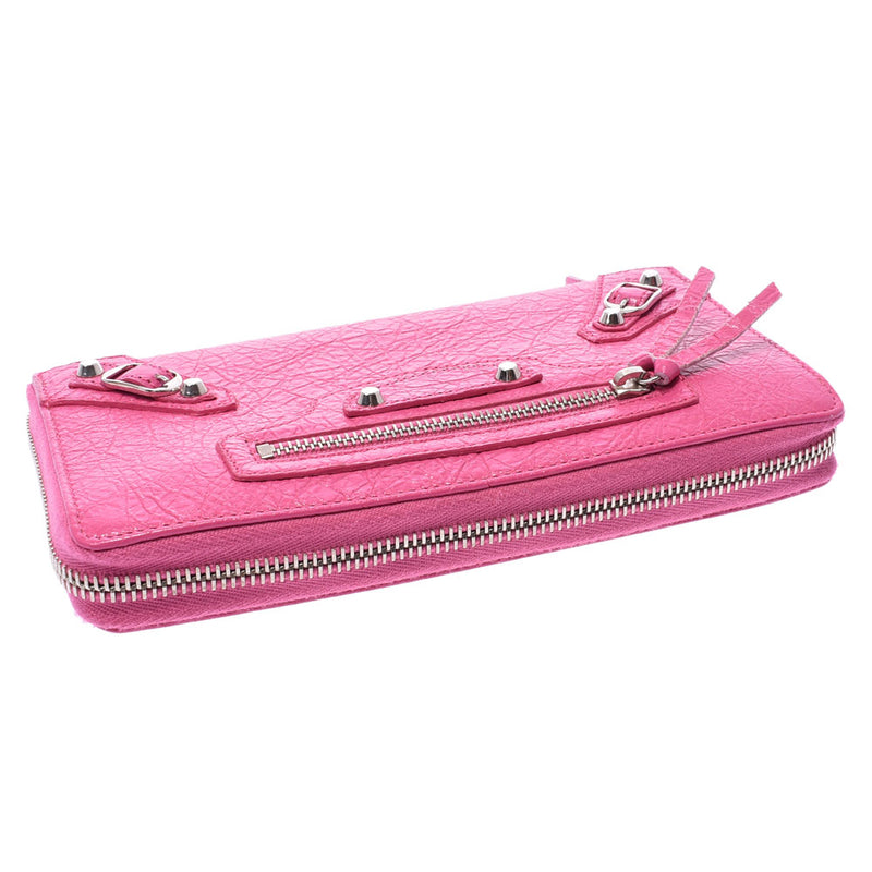 Balenciaga Valenciaga Round Fastener Purse Outlet Classic Continental Pink 253036 Women's Curf Long Wallet A-Rank Used Silgrin