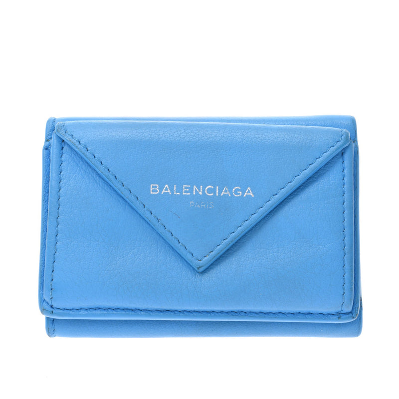 BALENCIAGA バレンシアガ ペーパーミニウォレット ブルー 391446 ユニセックス カーフ 三つ折り財布 Bランク 中古 銀蔵