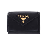 PRADA Prada Compact Wallet Outlet Black 1MH021 Women's Curf Three Folded Wallets Unused Silgrin