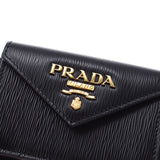 PRADA Prada Compact Wallet Outlet Black 1MH021 Women's Curf Three Folded Wallets Unused Silgrin