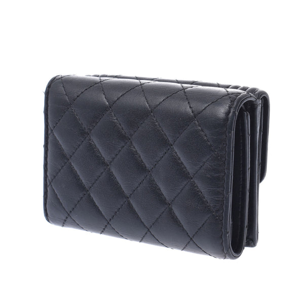 Chanel Chanel Compact Wallet Black Silver Fixtures Women's Caviar Skin Three Folded Wallets B Rank Used Sinkjo