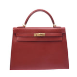 Hermes Hermes Kelly 32外缝制2way袋Lougebif金支架□G印记（2003年左右）女士Ardennes手提包一级使用水池