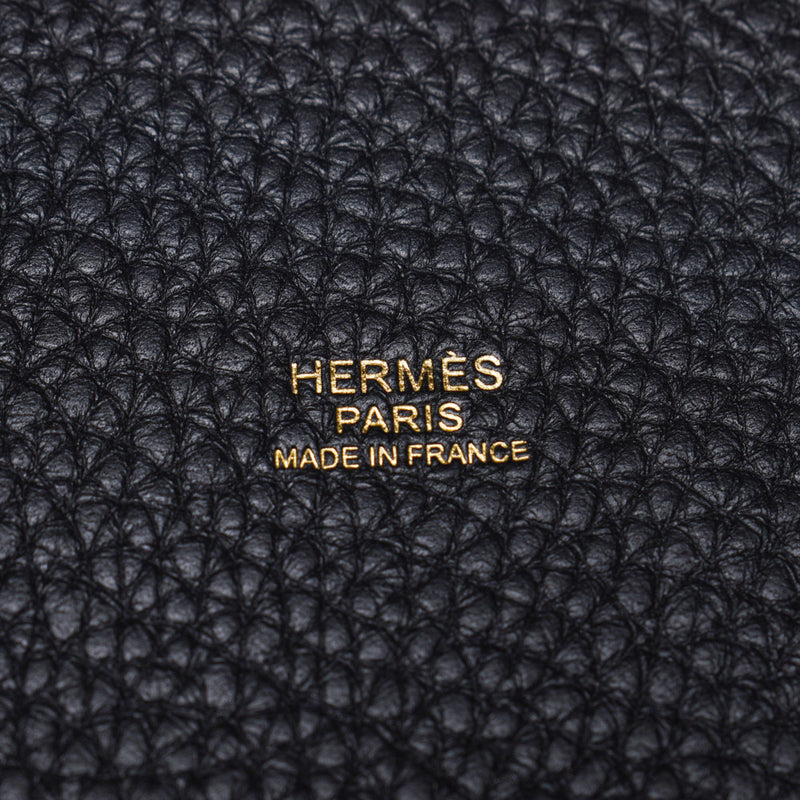 Hermes Hermes Picon Tone Rock MM黑金支架Y刻（大约2020年）女式三重钢铁手提包新水池