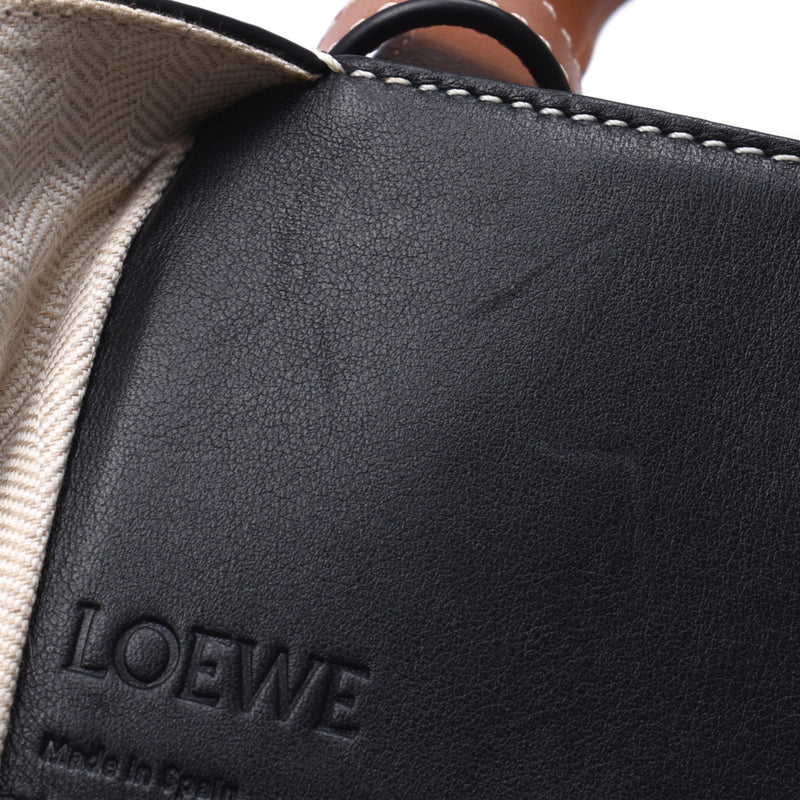 LOEWE ロエベ ハンモック ミディアム 白/茶/ボーダー レディース カーフ/キャンバス 2WAYバッグ Aランク 中古 銀蔵