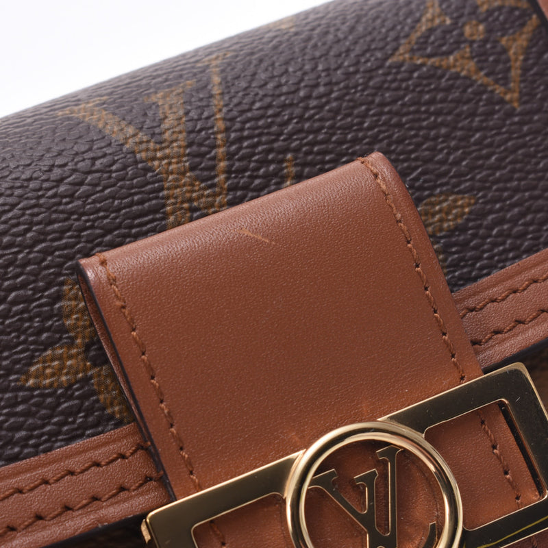 Louis Vuitton路易威登Monogram反向多翅片紧凑型棕色M68725女式组合图案帆布三折叠钱包A-Rank使用Silgrin