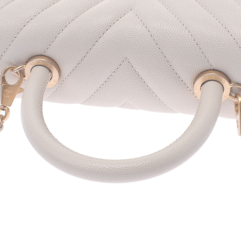 CHANEL Chanel top handle Small V Stitch 2way Bag Ivory Gold Bracket Women's Caviar Skin Handbag A-Rank Used Silgrin